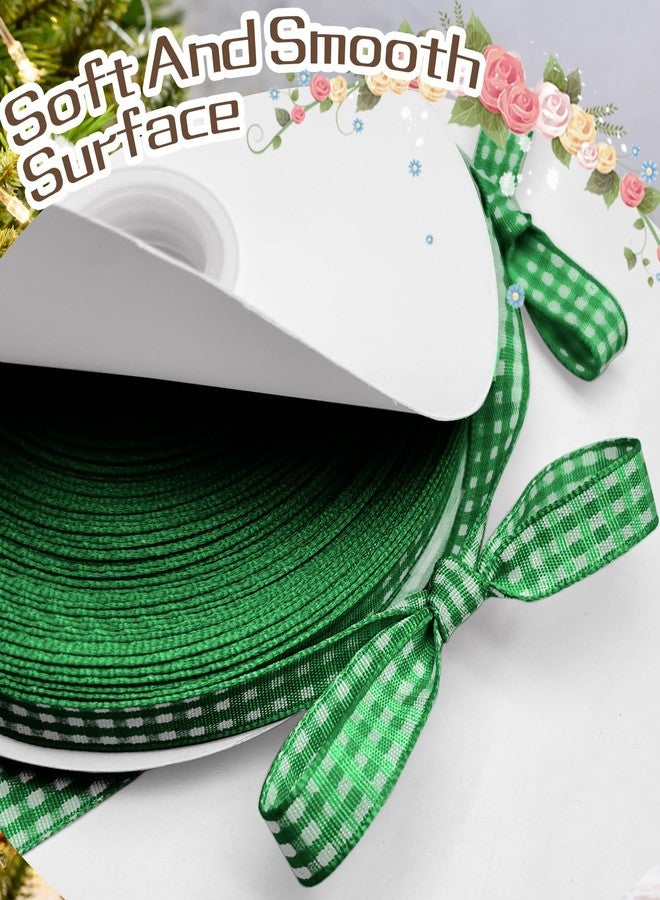 PHITUODA Green Gingham Ribbon, 3/8" x 50 Yards Green and White Checkered Buffalo Plaid Wired Craft Ribbon for Gift Wrapping Hair Bows DIY Crafts Home Party Decoration - Image 4